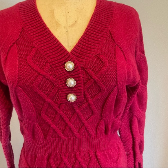 SHEIN- NWT M Maroon Knit V-Neck Long Knitted Sweater Dress - Picture 4 of 9